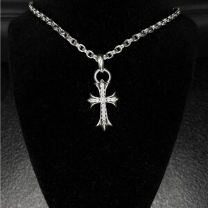 Chrome Hearts Big Floral Cross Diamond Studded Paper Chain Necklace